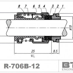 Торцевое уплотнение насоса Grundfos R-706B 12, SIC/SIC, VITON, 304