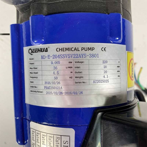 Magnetic acid-resistant pump MD-E-204-SSV-5V22AYS, CFRETFE, 37L/min, 4.5m, 220V