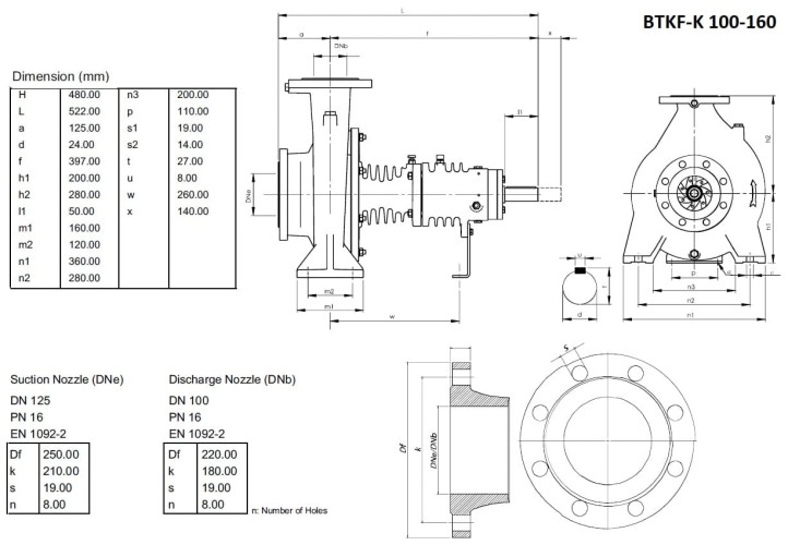 Pompe chaudière huile thermique BTKF-K 100-160 (3000) sans moteur