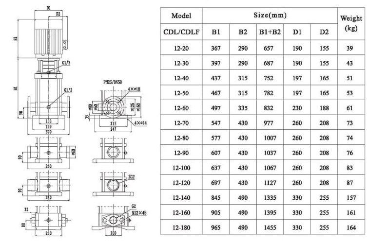 Multistage pump CDLF 12-180, AISI 304