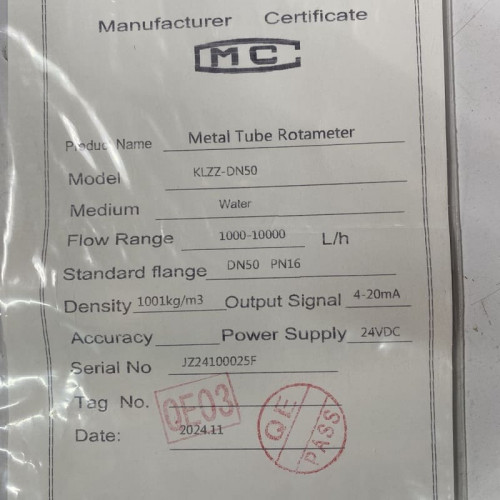 DN50 Przepływomierz ze stali nierdzewnej rotametr KLZZ PN16 (water), 1000-10000 l/h, 4-20mA, Ex
