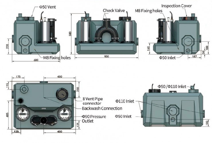 Urządzenie do podnoszenia ścieków z dwiema pompami i panelem sterowania AIZL-1500W Podwójne, 30/13, 1,5 kW, 220V, 2800 obr./min