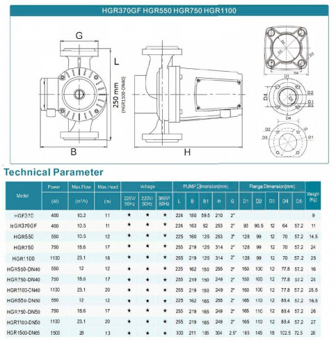 Циркуляционный насос сушки HGR1100-DN40, 220V с мокрым ротором