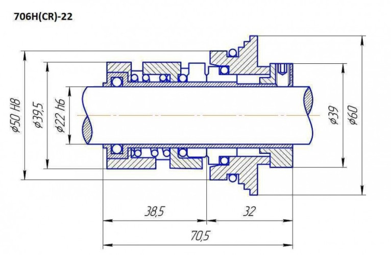 Garniture mécanique pour la pompe Grundfos R-706H (CR) 16, SIC/SIC, EPDM, 304