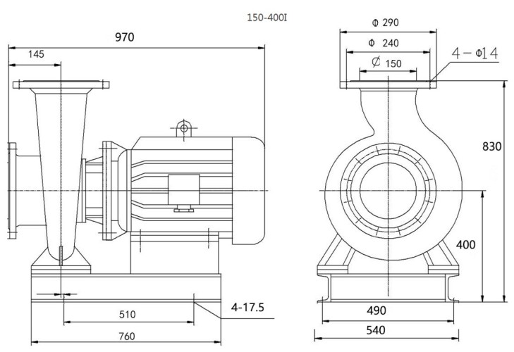 Bomba centrífuga horizontal BGWB 150-400(I) (200/50), 45kW, 1480 Ex