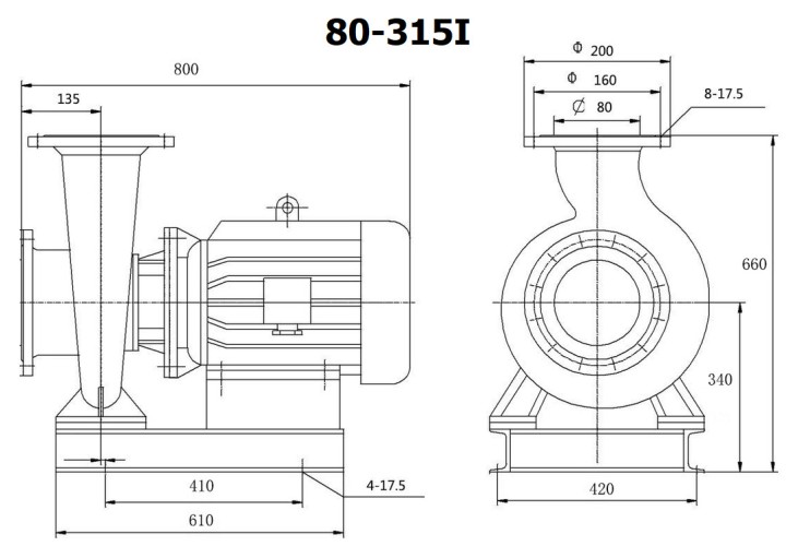 BGWH 80-315(I) (50/32), 11kW, 1450 насос нержавеющий горизонтальный