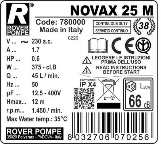NOVAX 25M Pumpe zum pumpen von Milch, Molke