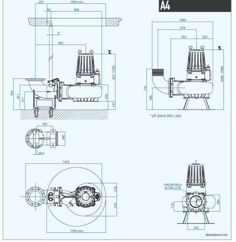 Pompe submersible Dreno Pompe AT-EX 200/4/200 C.265 avec roue ouverte monocanal