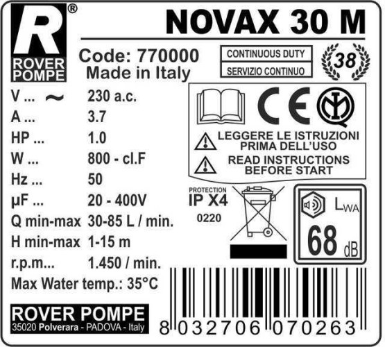 Bomba de trasiego de vino NOVAX 30M