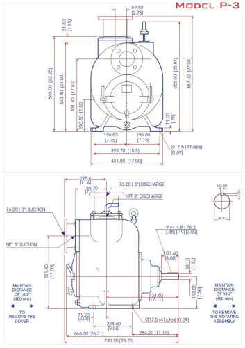 Self-priming sewage pump P-3, 35/107, 15 kW, without motor