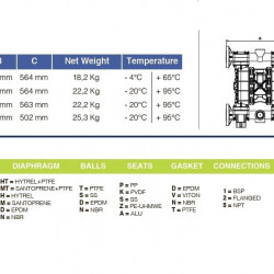 Pneumatische Membranpumpe PHOENIX P400 PP HYTREL, 380 l/min für chemische Lösungen