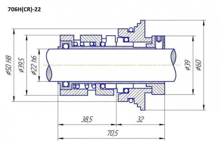 Торцеве ущільнення для Grundfos R-706H(CR) 22, SIC/SIC, EPDM, 304