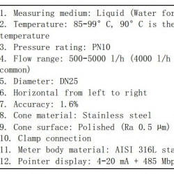 DN25 Medidor de flujo (rotámetro) acero inoxidable AISI 316L KLZZ/PN10 (agua para inyección), 500-5000 l/h Clamp, 85-99 °C, 4-20 mA + 485 Mbps