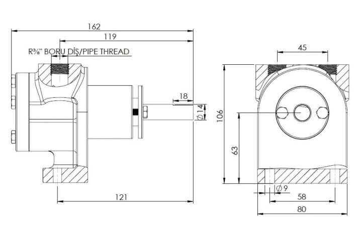 Шестеренчатый насос для масла Kupar KIP 3/8 дюйма, 0,025-0,35 м3/ч