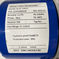 DN15 débitmètre rotamètre en acier inoxydable KLZZ PN6 (mélange d'alcool liquide C2H5OH 96%), 11-110 l/h, 4-20mA, Ex