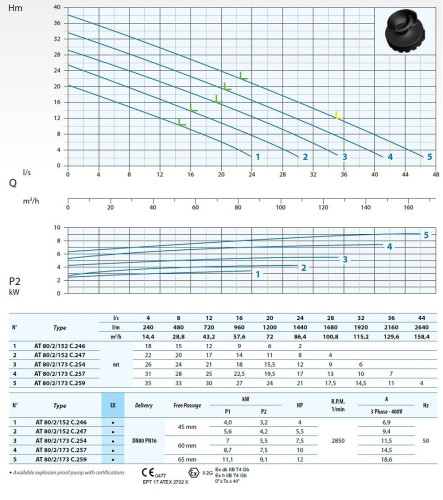 Submersible pump Dreno AT 80/2/173 C.257 with single channel open impeller