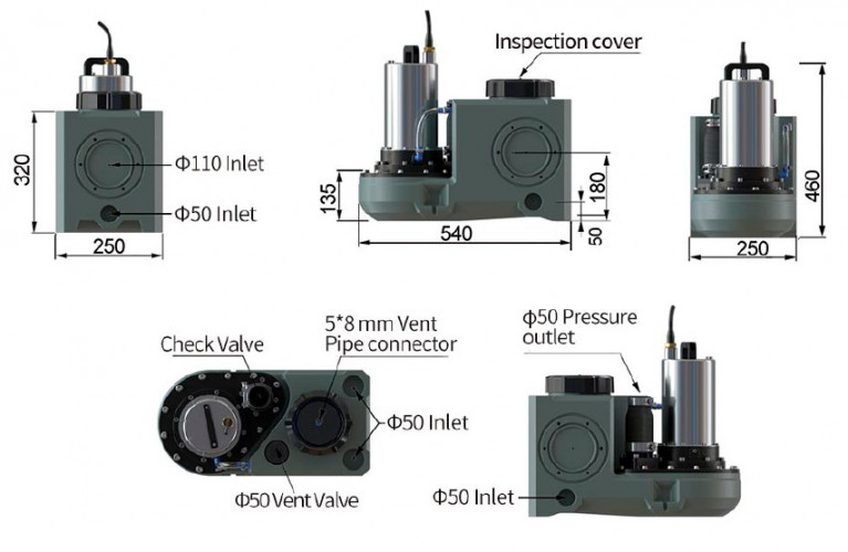 Urządzenie do podnoszenia ścieków ze zdalnym sterowaniem AIZL-750W Pro, 22,5/11,5, 0,75 kW, 220 V, 2800 obr./min