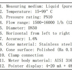 DN50 Medidor de flujo (rotámetro) acero inoxidable AISI 316L KLZZ/PN10 (agua pura), 1500-16000 l/h Clamp, 15-99 °C, 4-20 mA + 485 Mbps