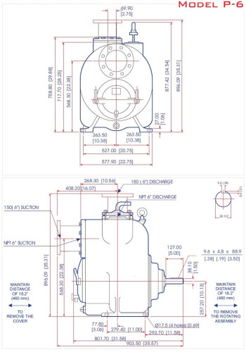 Bomba autoaspirante para aguas residuales P-6, 33/330, 30 kW, sin motor