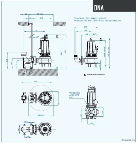 Tauchpumpe Dreno DNA 50-2/110 T mit Vortex-Laufrad