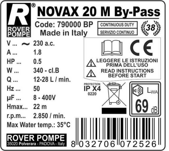 Pompe à anneau liquide NOVAX 20By-Pass