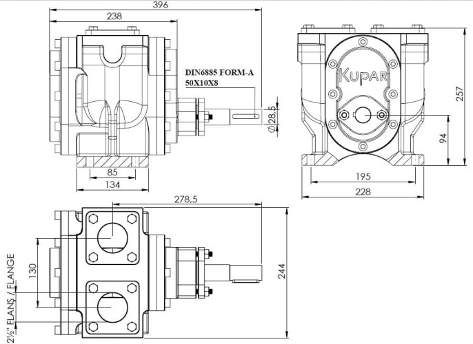 Bomba de engranajes para chocolate Kupar KCP 2 1/2 pulgadas, 30 m3/h