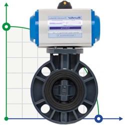 Butterfly valve, UPVC body and disc, PN16 DN150 with double-acting pneumatic actuator