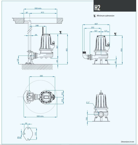 Погружной насос Dreno H2 HM 50/2/125 C.500 с двухканальным рабочим колесом