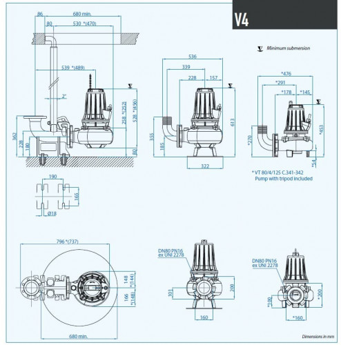 Bomba para aguas residuales Dreno VT-EX 80/4/152 C.345 con impulsor vortex