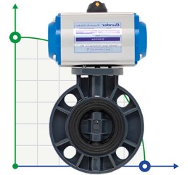 Butterfly valve, UPVC body and disc, PN16 D200 with double-acting pneumatic actuator