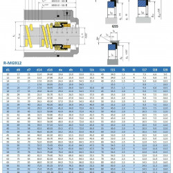 Garniture mécanique de pompe R-MG912 14, CAR/CER, VITON, 304, G60
