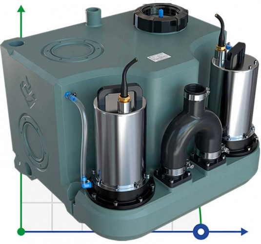 Podnośnik KNS solo do domków letniskowych, domów prywatnych z dwiema pompami i panelem sterowania AIZL-1100W Double, 27/13, 1,1 kW, 220V, 2800 obr./min