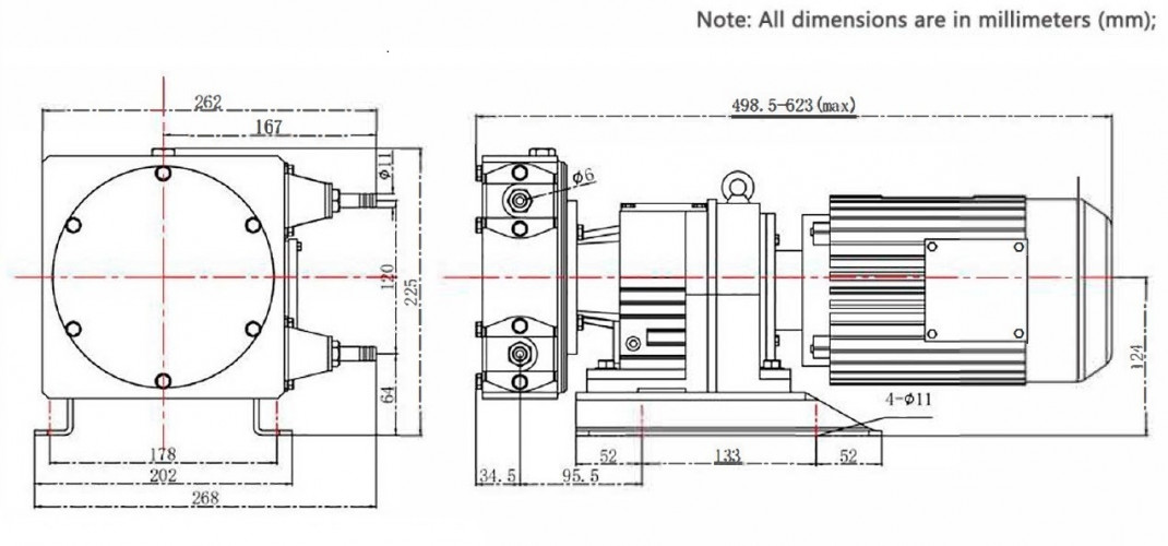 Pompe à tuyau industrielle JXHIN-10-AL-F-NBR-P, 57 l/h, 0,37 kW, 10 bar, 380V