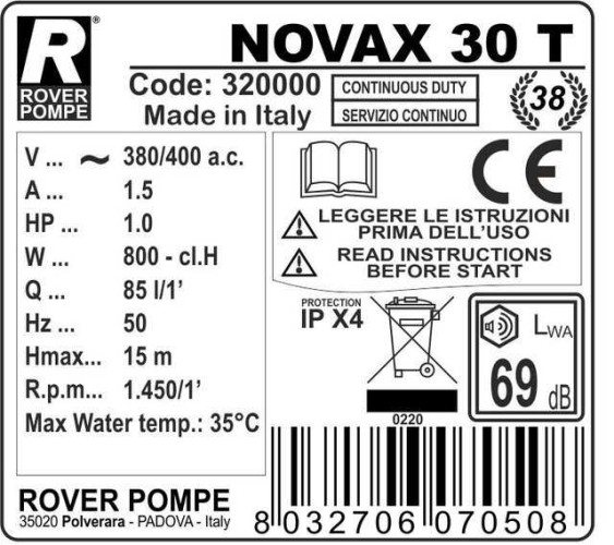 Pompe NOVAX 30 T pour lait, jus, bière