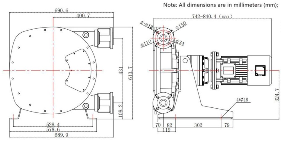 Pompe à tuyau industrielle JXHIN-40-CI+SS-CSM-P, 3.28 m3/h, 2,2 kW, 16 bar, 380V