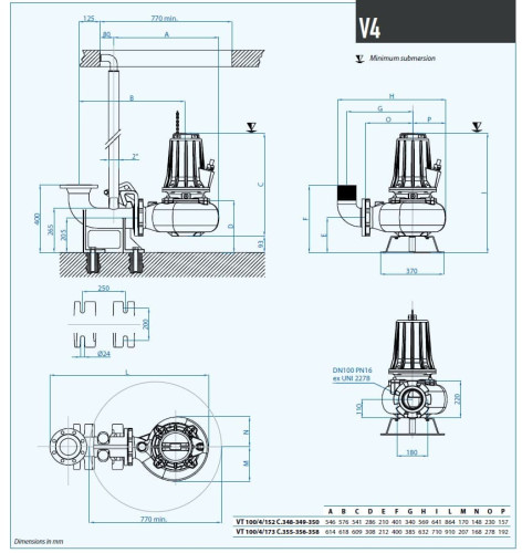 Bomba sumergible Dreno VT 100/4/152 C.349 con rodete vortex
