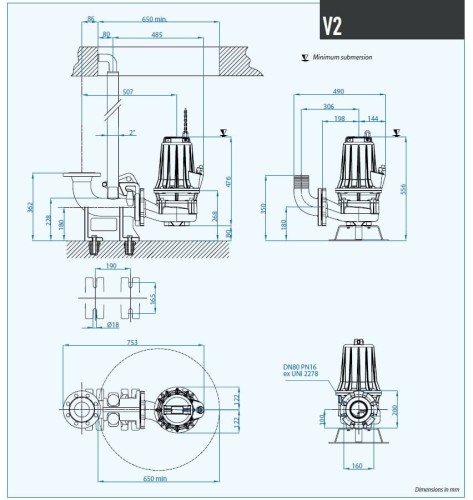 Pompe submersible pour eaux chargées Dreno VT 80/2/152 C.347 avec roue vortex