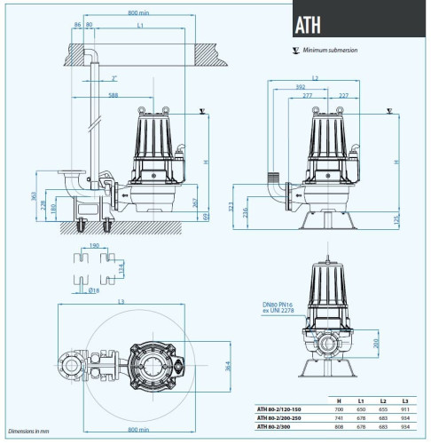 Pompe submersible Dreno ATH-EX 80-2/200 avec roue centrifuge à deux canaux