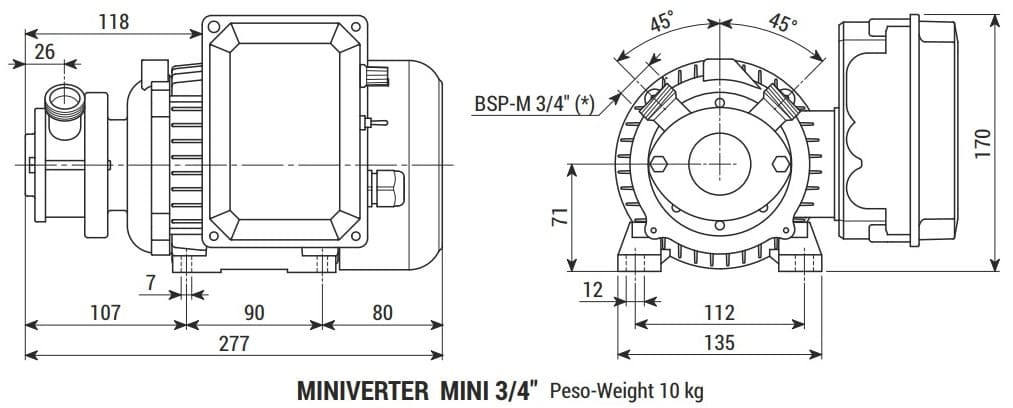Импеллерный насос для виноградного сусла LIVERANI MINIVERTER MINI 3/4" NR MF 0,56 кВт, 285-1400 об/мин, 220В моноблочный со встроенным частотником