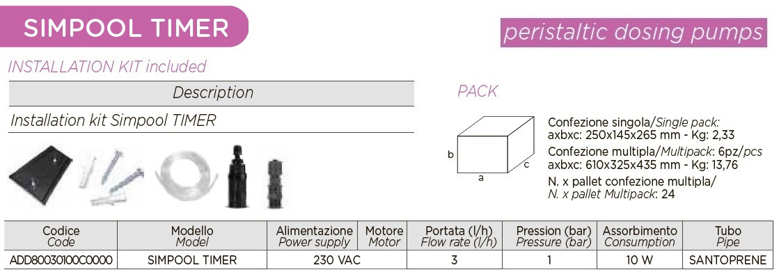 Schlauchdosierpumpe AQUA PDP SIMPOOL TIMER 03-01 - 230V - SANTOPRENE - WEISS