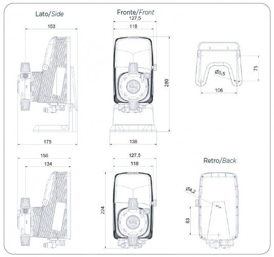 Bomba dosificadora para mantenimiento del nivel de pH PDE HC151+ PH-RX M60 240V PVDF-CE-VT, 1-10 l/h, 7-1 bar