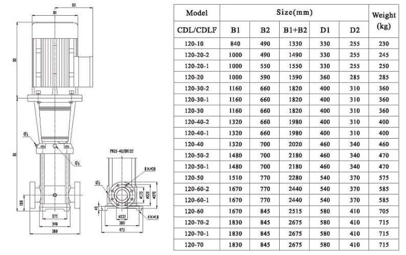 Multistage pump CDLF 120-20-2, AISI 316, Ex