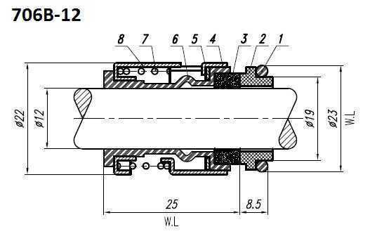 Sellos de bomba Grundfos R-706B 16, L, SIC/SIC, EPDM, 304