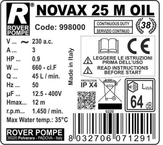 NOVAX 25 Oil Pumpe für Pflanzenöl