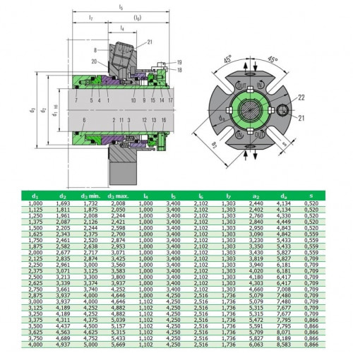 Doppelte Kartuschendichtung für Pumpe R-CARTEX(DN) 30, SIC/SIC/SIC/CAR, VITON, 304