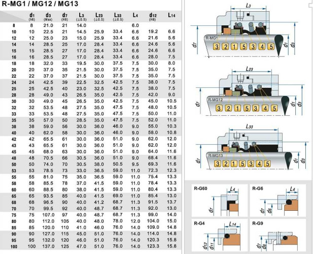 Ущільнення валу насоса R-MG1 22, SIC/SIC, VITON, 304, G6
