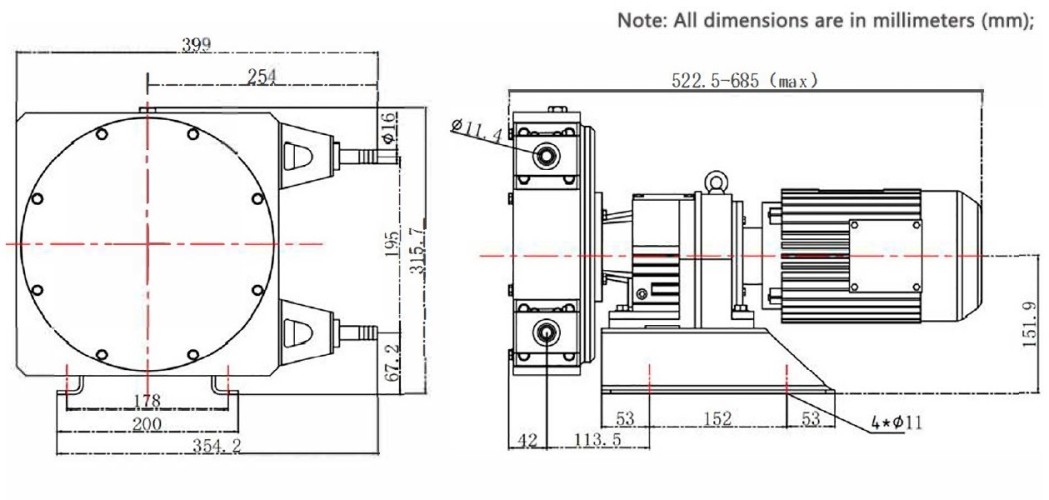 Przemysłowa pompa wężowa JXHIN-15-SS-NR-P, 215 l/h, 0,55 kW, 12 bar, 380V
