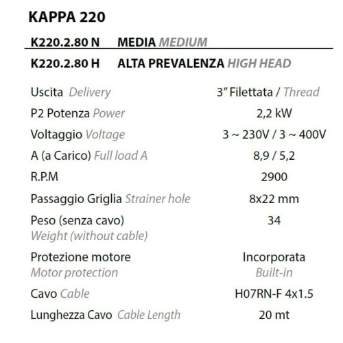Дренажный насос Dreno Kappa K220.2.80 N с переключателем
