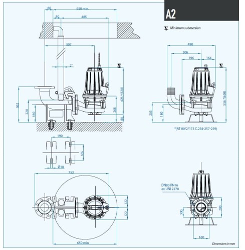 Submersible pump Dreno AT-EX 80/2/173 C.259 with single channel open impeller