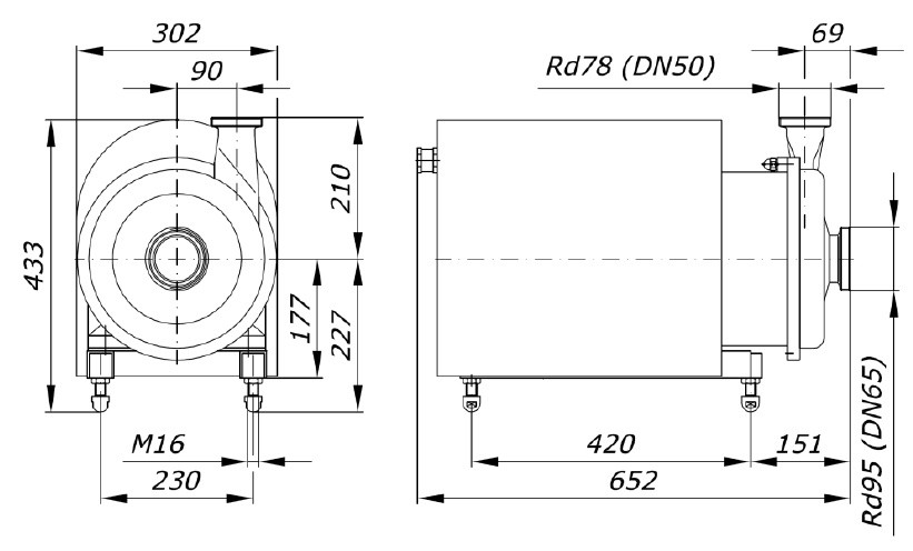 Bomba higiénica alimentaria de acero inoxidable AISI 316L GU 42/60-11, 30 m3/h, 60 m, 11 kW, 380V, 2900 rpm